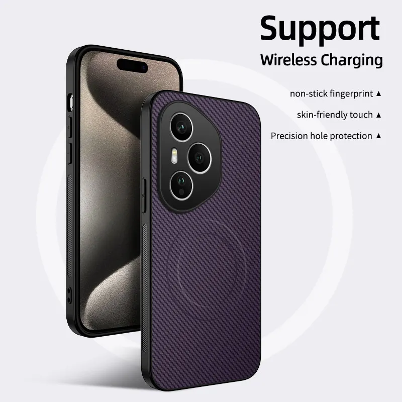 Étui de téléphone magnétique en cuir PU à texture fibre de carbone pour Magsafe, compatible avec Honor 600 Pro 200 90 400 Pro Lite X7E X8B X8D X9B X9D X7B