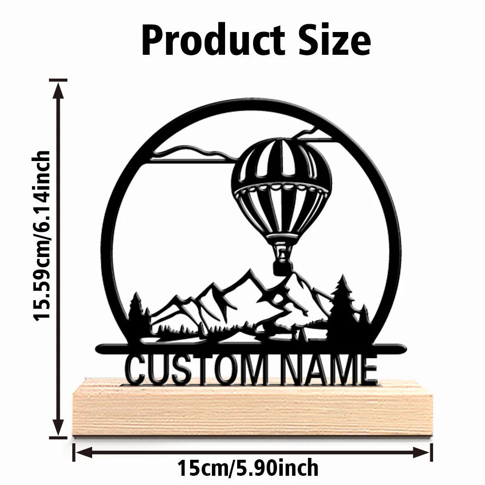 1pc Hot air balloon Customized Name Tin Statue Metal Ornament Art Crafts With Wood Base Iron Ornament For Office Room Decor view 5