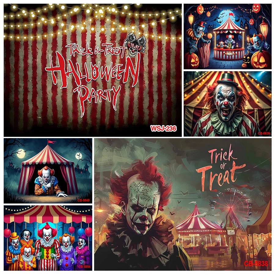 

Horror Circus Backdrop Photography Scary Halloween Party Decor Carnival Haunted House Evil Giant Clown Photo Background
