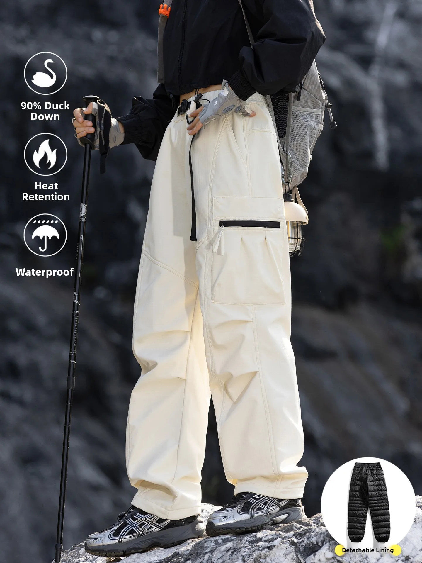 

Мужские зимние утепленные брюки для активного отдыха 3-в-1: съемные внутренние штаны, ветрозащитные, для экстремальных холодов и снега