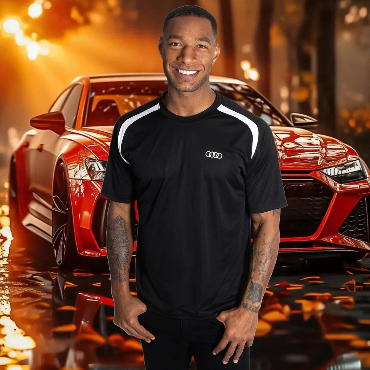 

2025 летняя новая популярная мужская футболка с короткими рукавами и 3D принтом Audi quattro, дышащая и крутая повседневная футболка с короткими рукавами MOTO