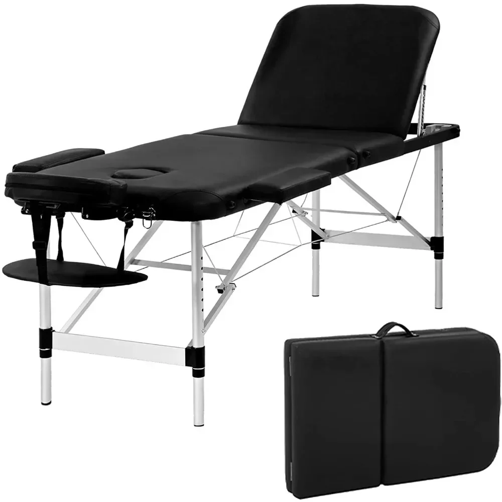 

3 Folding 73 Inch Height Massage Table Portable Massage Bed Adjustable Aluminium Salon Bed Carry Case Tattoo Table Facial Bed