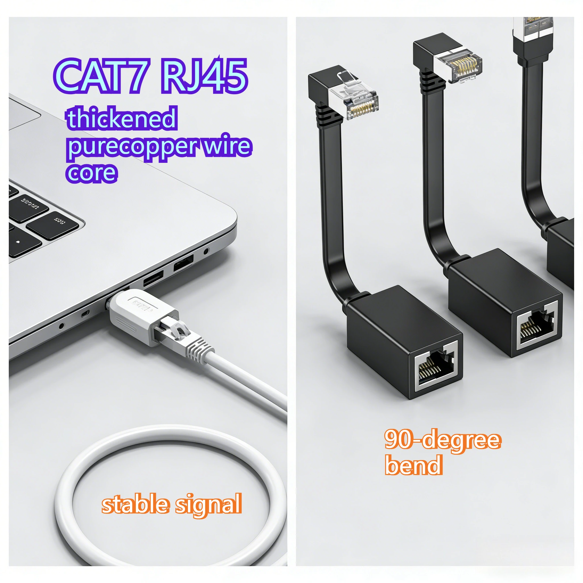CAT7 90 Degree RJ45 Network Cable Connector Rj45 Extension Line Ultra Flat 10G Right Angle Eblow Rj45 Male To Female Plug Wire