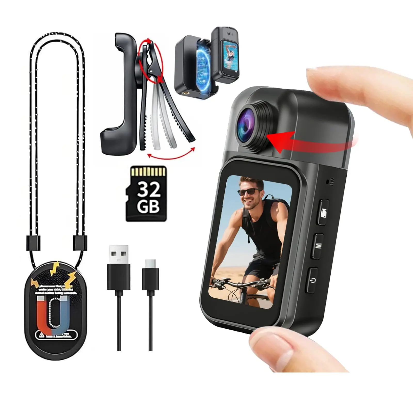 

Mini Body Camera,Thumb Size Wearable Vlogging Camera,Chest Cam with 1.5inch Touch Screen,180° Flip Wide Lens,Magnetic Clip-On PO