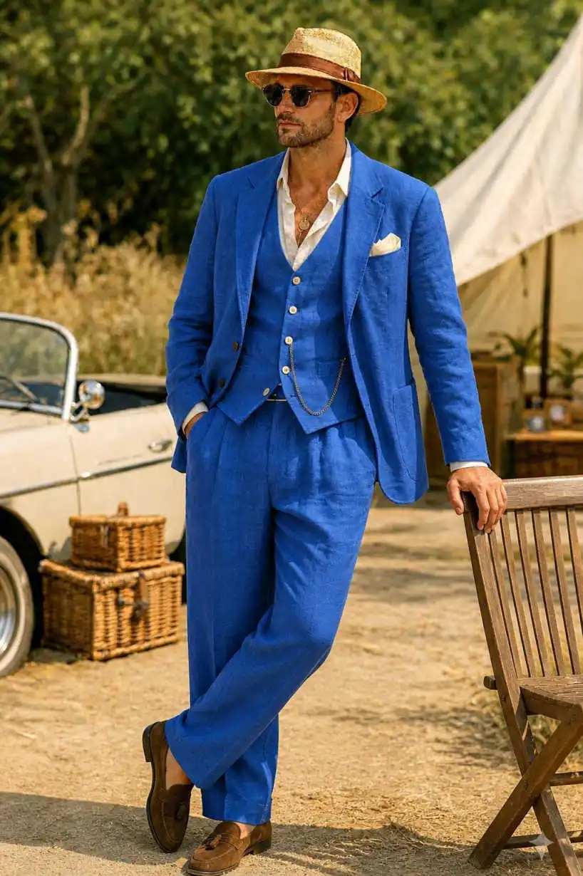 Fashion Man Tuxedos Bright 3 Piece Jacket Vest Pants Wedding Suit Slim Fit Notched Lapel Single Breasted Groom Wear Customized