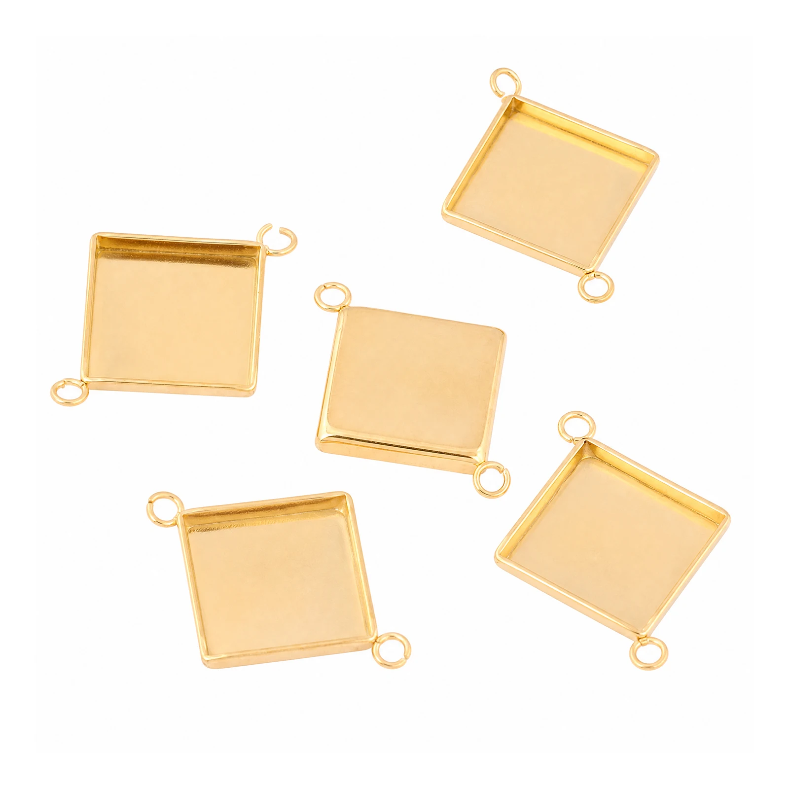 Image of 10 Stück Edelstahl-Verbindungsstücke für 12mm Quadratische Cabochons, Vergoldete Fassungen für DIY-Ohrringe und Armbänder