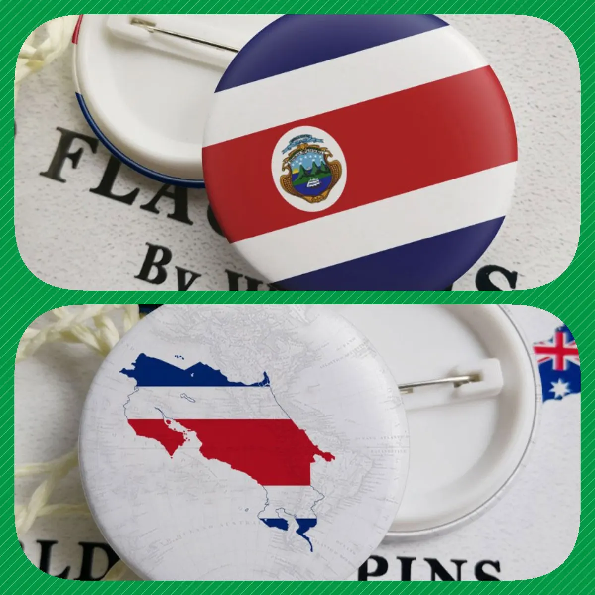 Costa Rica Costa Ricans Map Flag Brooches Badges Lapel Pins