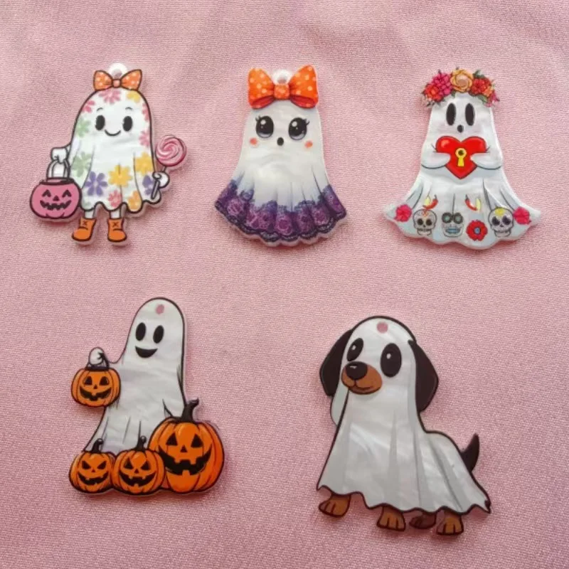 10 Stück Grenzüberschreitend Beliebte Acryl-Anhänger mit Doppelseitigem Farbdruck, Halloween-Geister-Serie, DIY-Schmuckanhänger