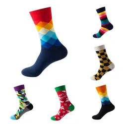 1 Pair Fashion Couples Socks Geometric Pattern Color Block Patchwork Street Suit In All Seasons For Daily