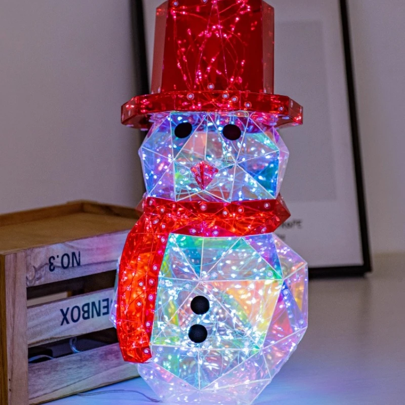 

Glittering Snowman Figure with Light Up Hat Creative Christmas Decor for Hotel Party Supplies Festive Window Display Ornament