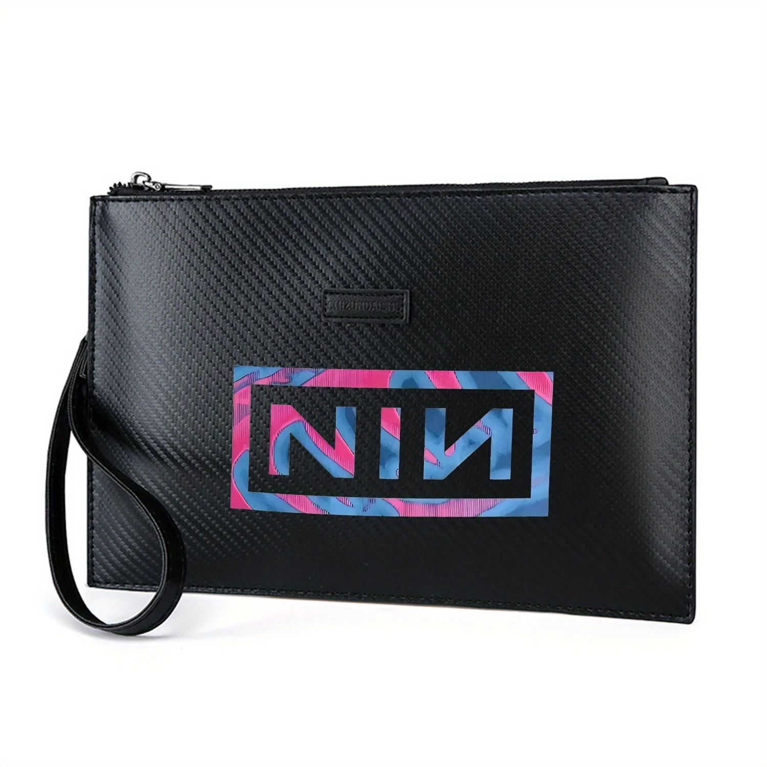 Pink blue wave stroke design black Elegant Printed PU Men's Handbag Fashionable and Practical for Everyday Carry