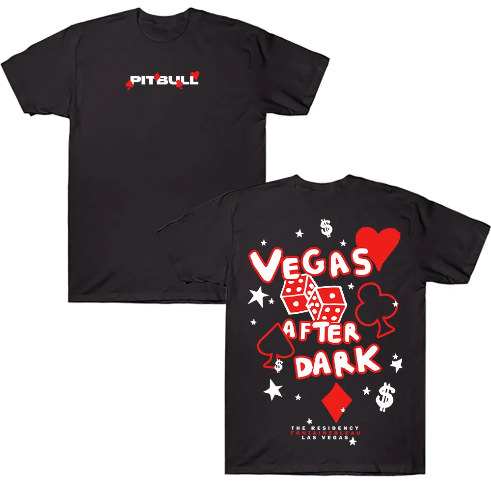 Pitbull Vegas After Dark Tee for Men Round Collar Cotton T Shirt Rapper Pitbull Short Sleeve Tee Shirt Unisex Cotton Breathable