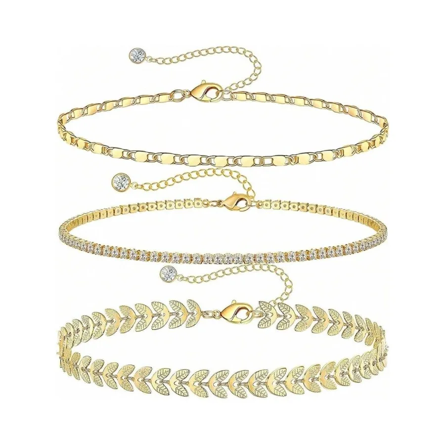 

Gold Ankle Bracelets Set For Women, Waterproof Cuban Link Anklets