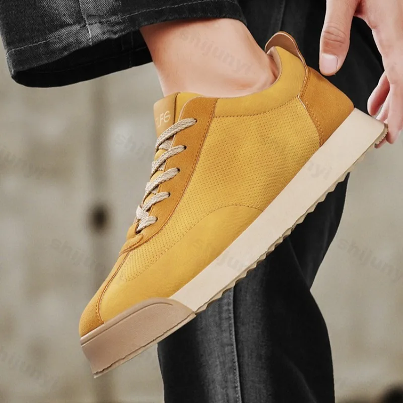 

2025 Autumn Concise Solid Low Top Thick Soled Casual Single Shoes for Men Vintage Versatile Comfortable Non Slip Chunky Sneakers