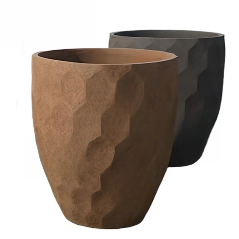Creative fiberglass geometric texture floor-to-ceiling flower pot Hotel lobby Outdoor commercial street Decorative flower box
