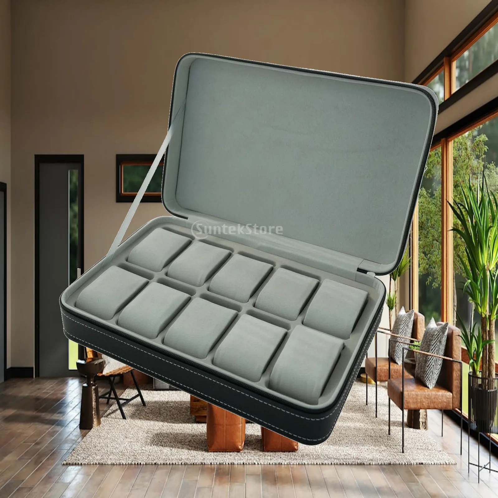 PU Leather Watch Storage Case Velvet Interior Organizer Box with Cushioned Pillows for Men Women Travel Home Portable Protection