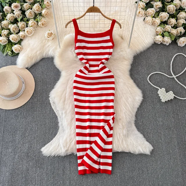 Strip Ins Fashion seksowny pakiet biodra obcisła sukienka Lady haftowane paski dzianinowe paski Spaghetti stroje długie kobiety sukienka