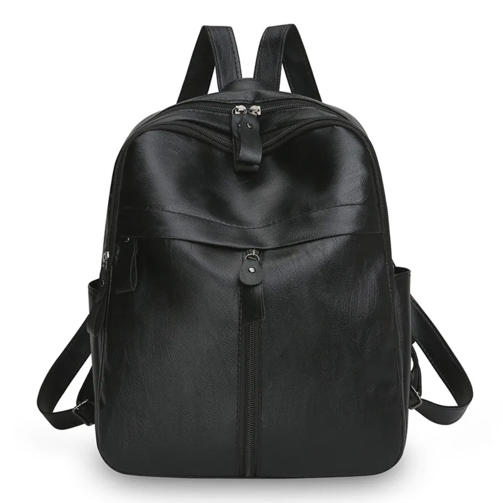 

New PU Leather School Bag Anti-Splash Water Large Capacity Travel Bag Solid Color Multi Pocket Bookbag