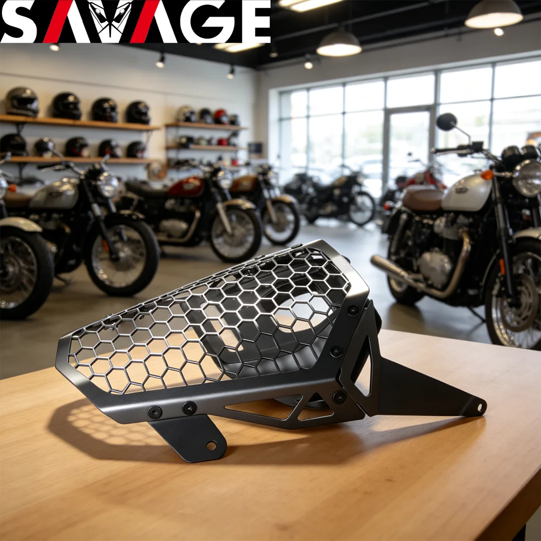 SAVAGE ZZP-V8X2400 Motorcycle Headlight Protector Grille Guard Cover Black 2mm Steel Laser Cut Easy Install