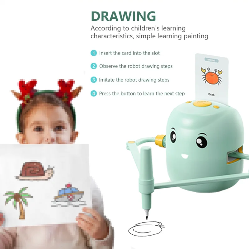 Drawing Robot for Kids Interactive Educational Drawing Robot for KidsVoice Interaction Art Learning Toy with 100 Word Cards