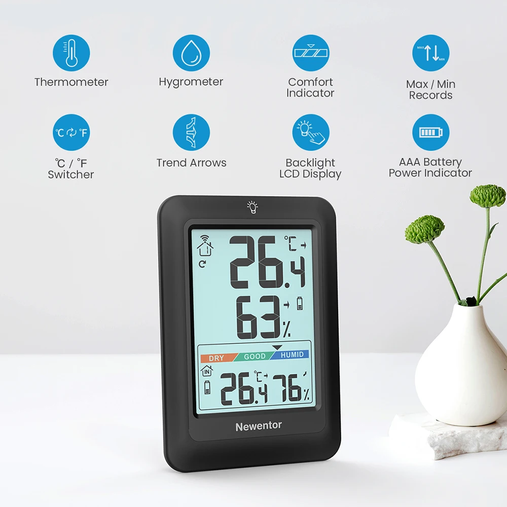 Newentor Weather Station Wireless Indoor Outdoor Thermometer Hygrometer With Remote Sensor LCD Display Meteorological Station