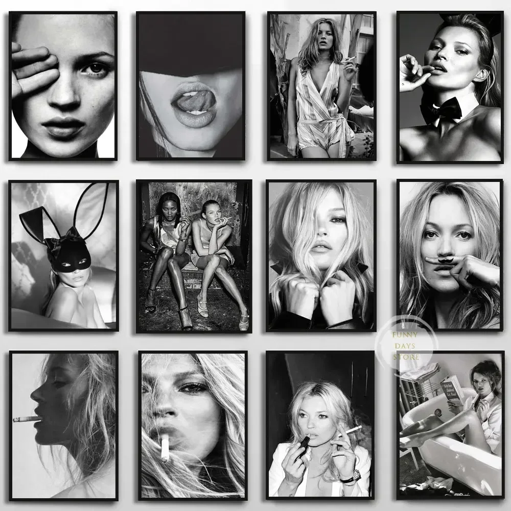 

Vintage Sexy Supermodel Kate Moss Poster Smoking Canvas Painting Print Wall Art Feminist Fashion Wall Art Picture Room Decor Nct