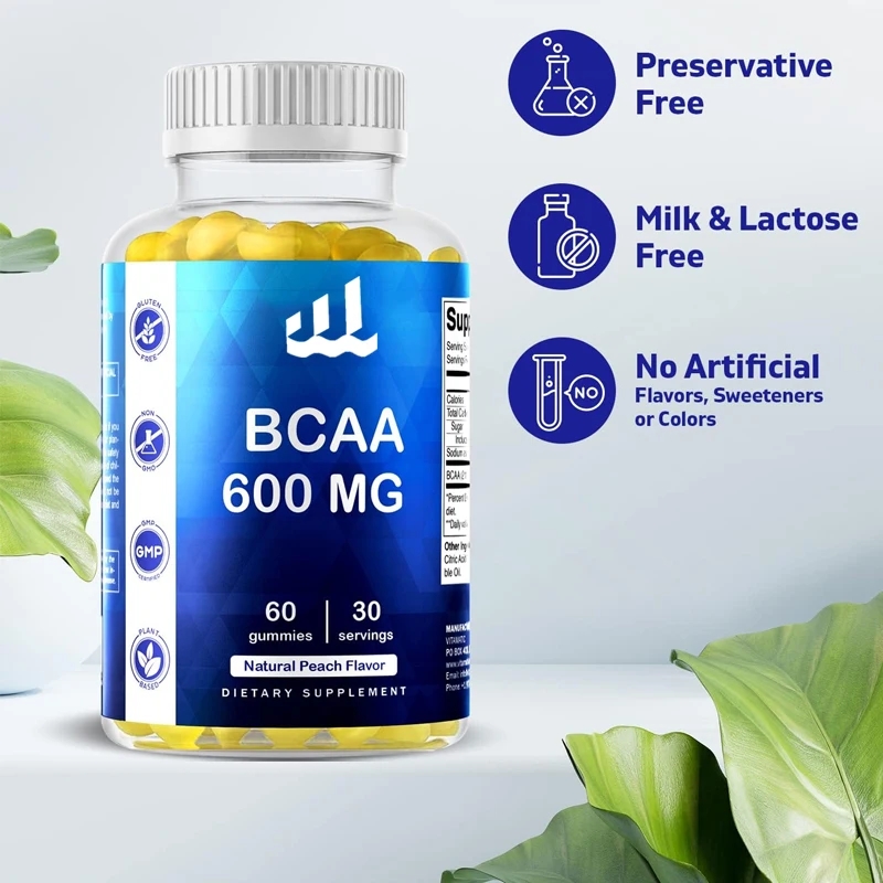 Vitamin Bcaa Gummis-verzweigt kettige Aminosäure präparate-Pfirsich geschmack-600mg -60 vegetarische Gummis