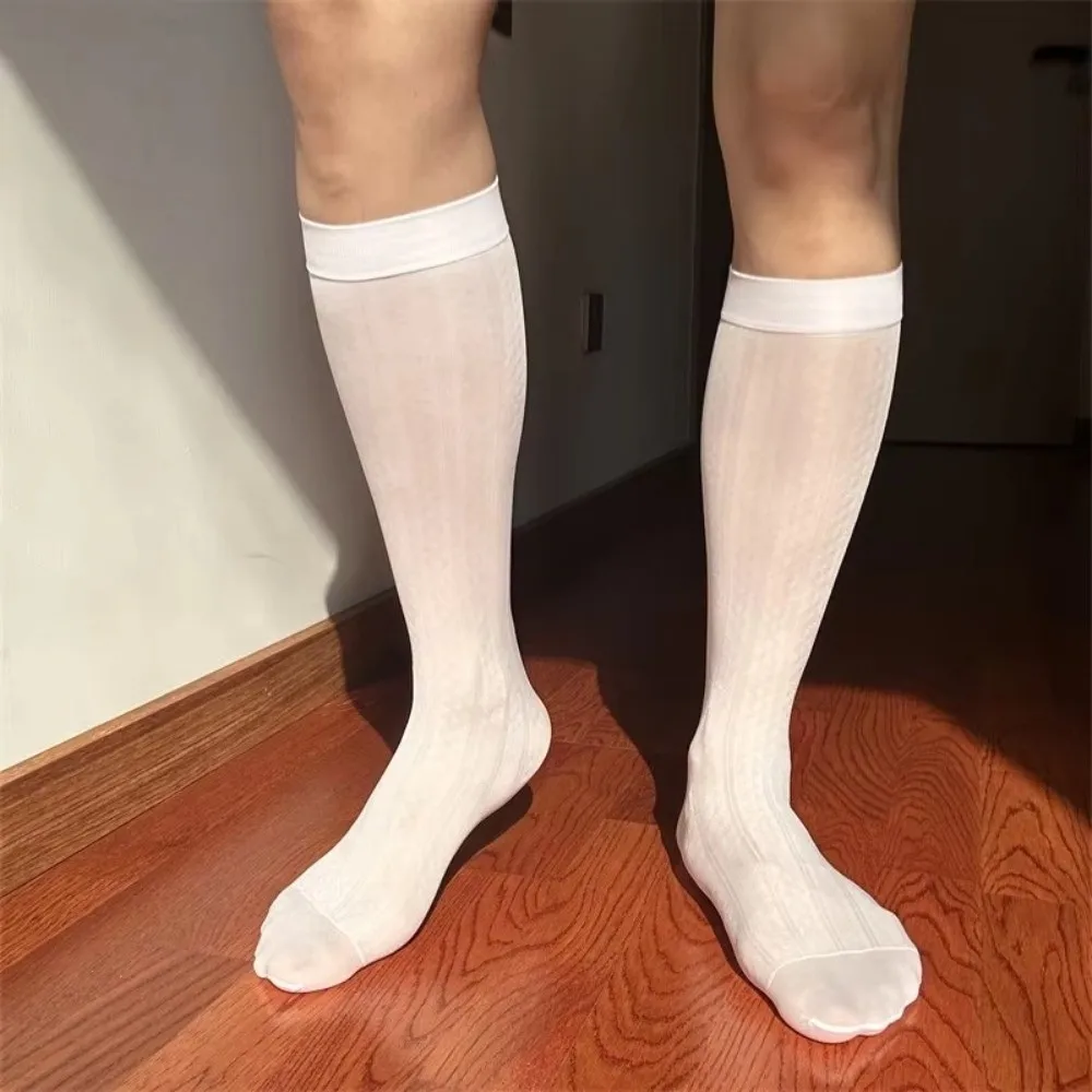 

Strip Men's Ultra-Thin Socks Ultra-thin Transparent Below Knee Calf Stockings Breathable Nylon Mid-tube Stocking Casual Wear