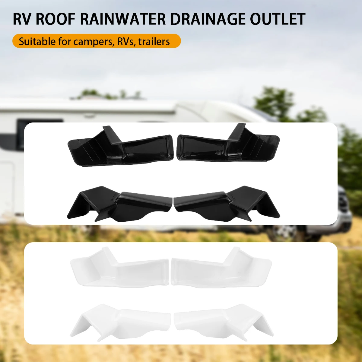 

Black/white RV roof rainwater drainage outlet, four corner drainage baffle, suitable for RV camping, trailer, etc., 4-pack