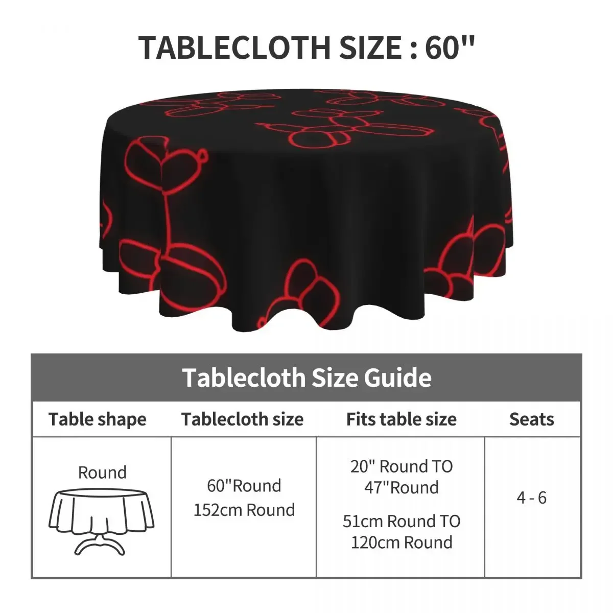 Red Balloon Dog Tablecloth Black Fashion Round Table Cloth For Living Room Dining Table Cover Cheap Printed Table Decoration