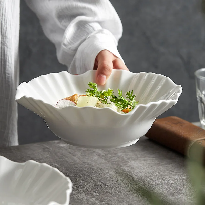 salad bowl, high-value ceramic large Nordic style fruit bowl, white noodle soup bowl, household large bowl, high-end feeling