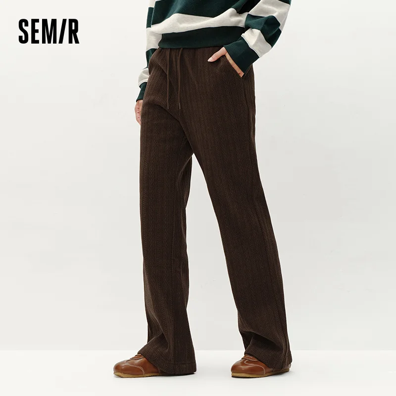 Semir Women's Pants Fleece Chenille Flared Colorblock Textured Long - 2025 Winter | Woman Clothing