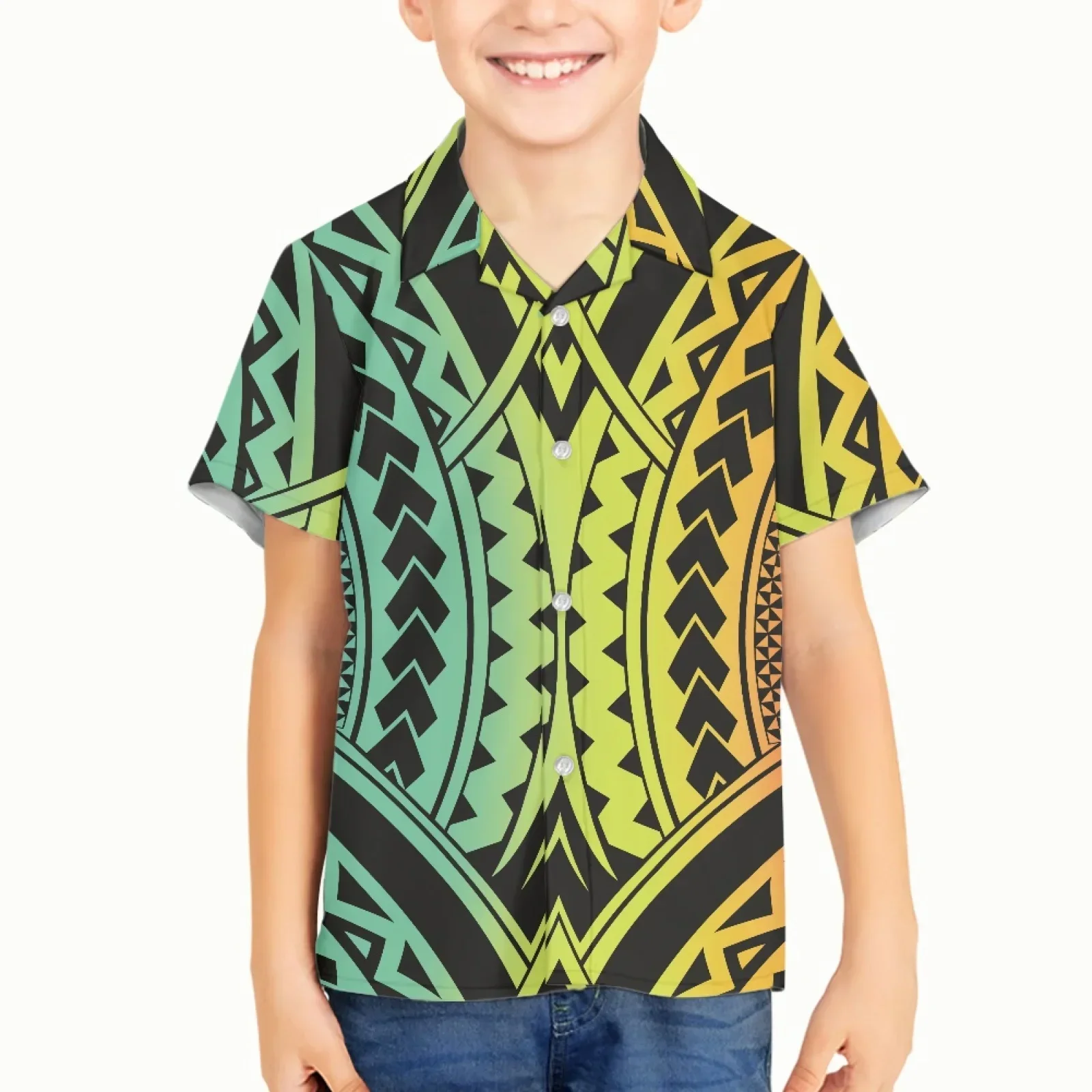 Boy Kid Polynesian Tribal Fijian Totem Tattoo Fiji Prints Spring Clothes Fashion Casual Handsome Shirt for Children Blouses Tee