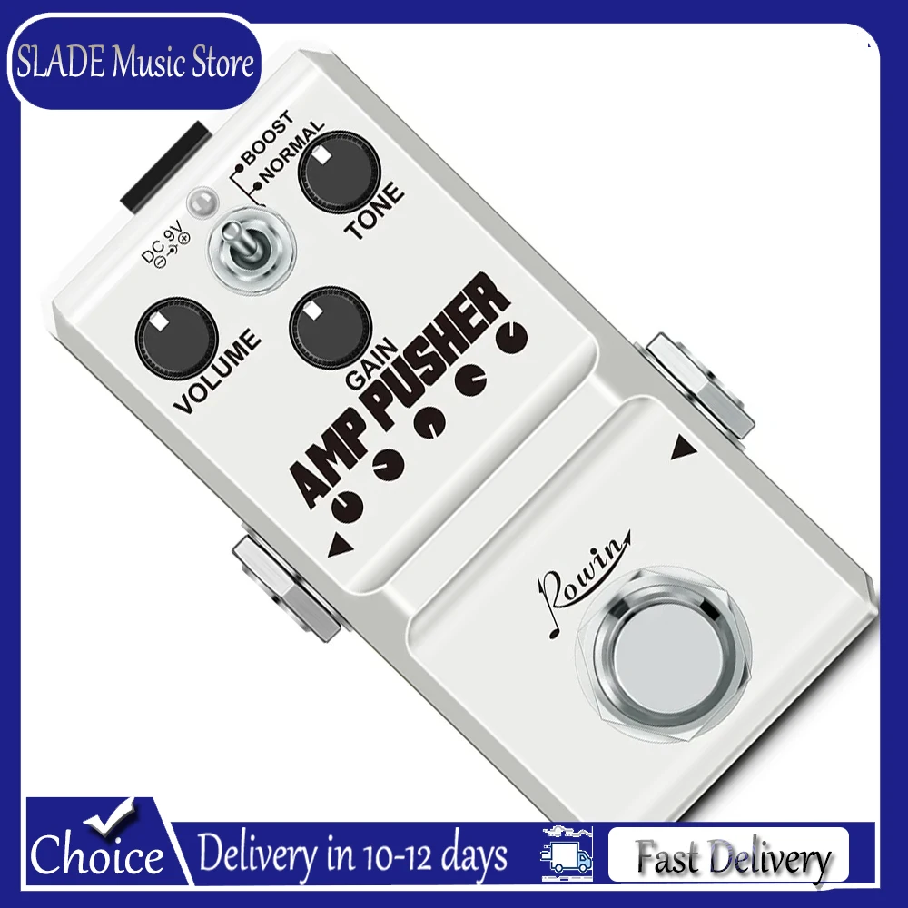 Pedal de Efeito Overdrive para Guitarra Rowin LN-323 AMP Pusher Mini, True Bypass, Caixa de Metal Completa para Acessórios de Guitarra Baixo Elétrica