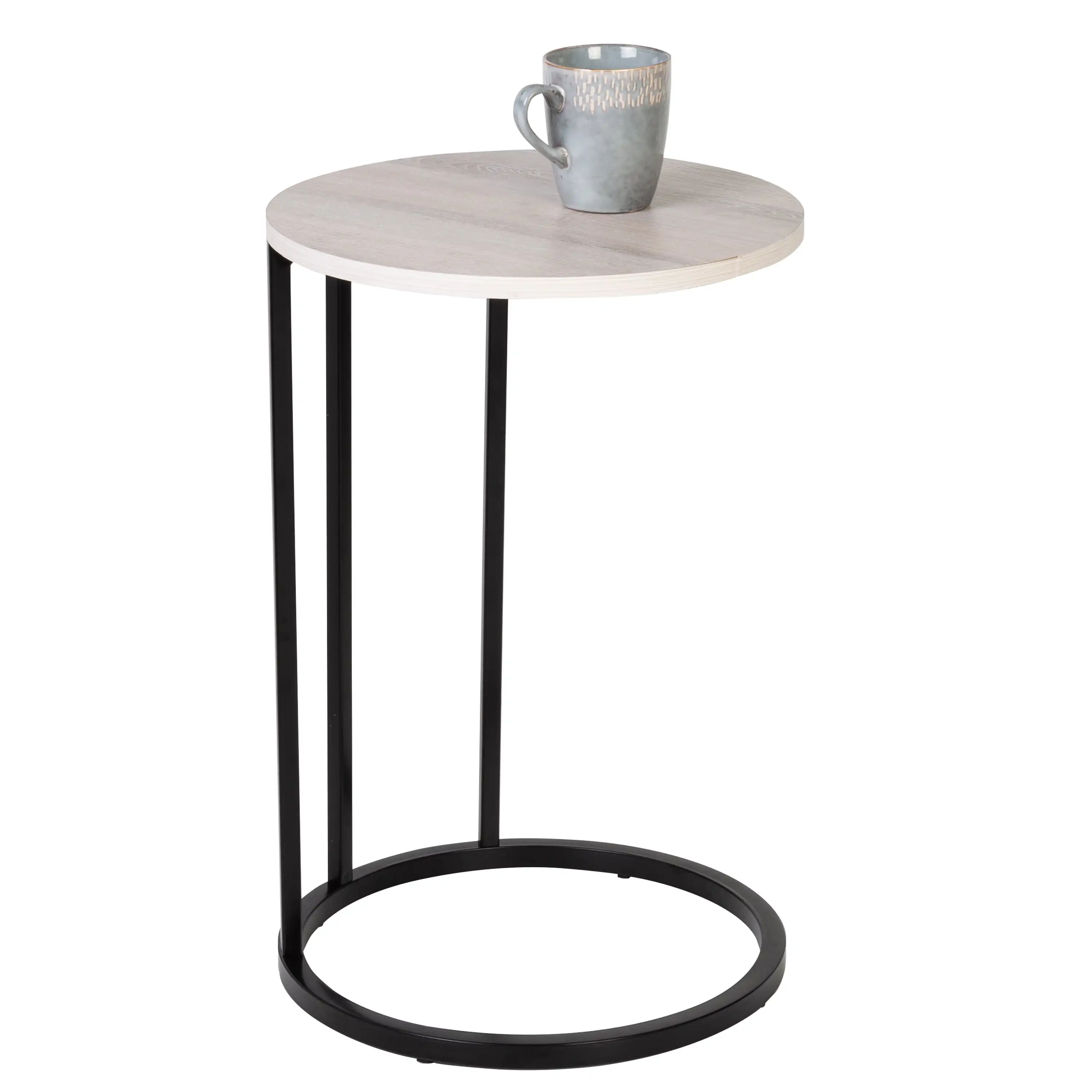 

C-Shape Steel End Table, Black/Natural Coffee Table for Living Room