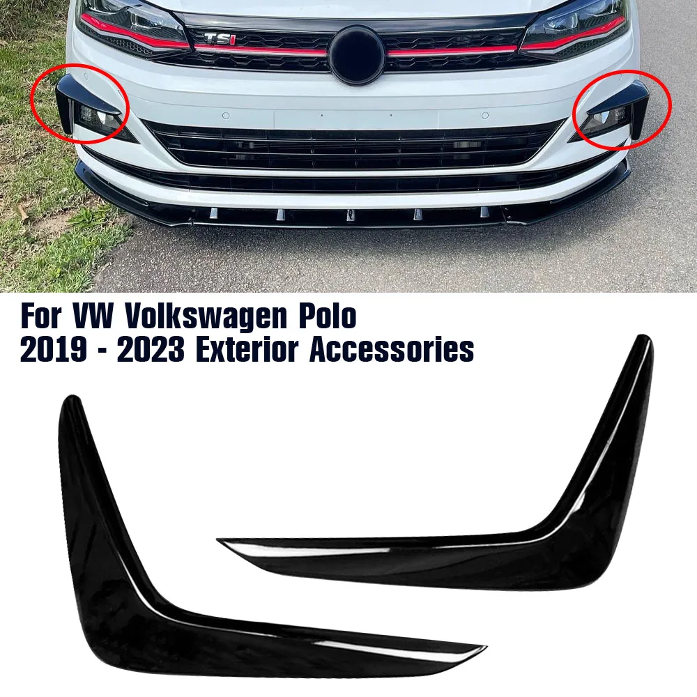 Front Fog Lights Eyebrow Decoration Cover For VW Volkswagen Polo 2019 - 2023 Head Lamps Eyelid Bumper Wind Knife Stripes Trim