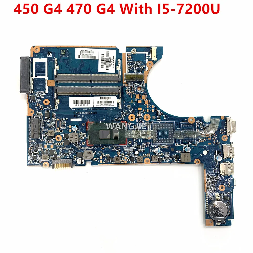 DA0X83MB6H0 For HP ProBook 450 G4 470 G4 Laptop Motherboard 907703-601 907703-501 907703-001 With I5-7200U CPU 100% Full Tested