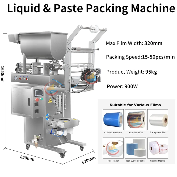 Hot Selling Packaging Fruit Juice Filling and Liquid Packing Machine Sealing Machines Plastic Packaging Pneumatic 95 150mm