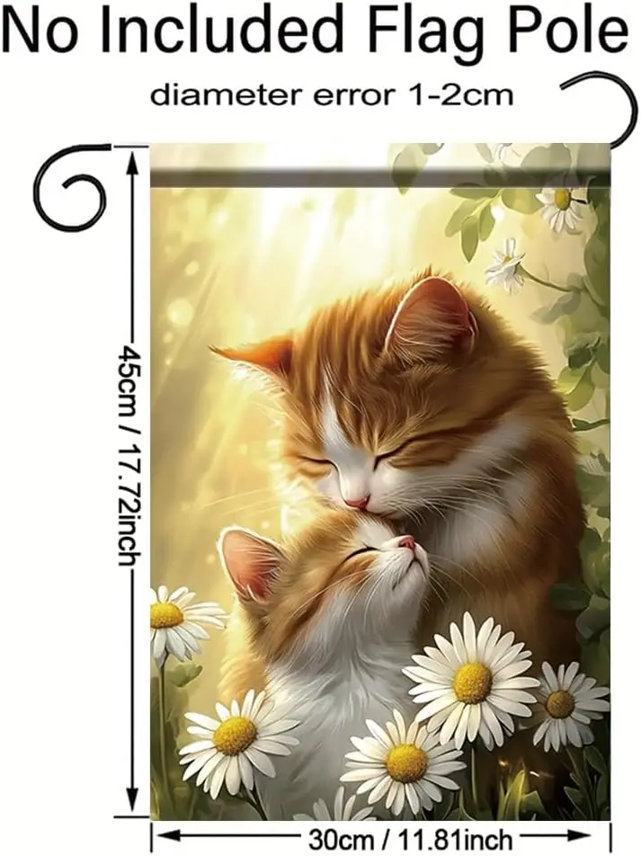 Cat Garden Flag 12x18 Inch Double Sided Cute Orange Cats with Daisies and Sunshine for Spring Summer Outdoor Yard Lawn Porch IIC