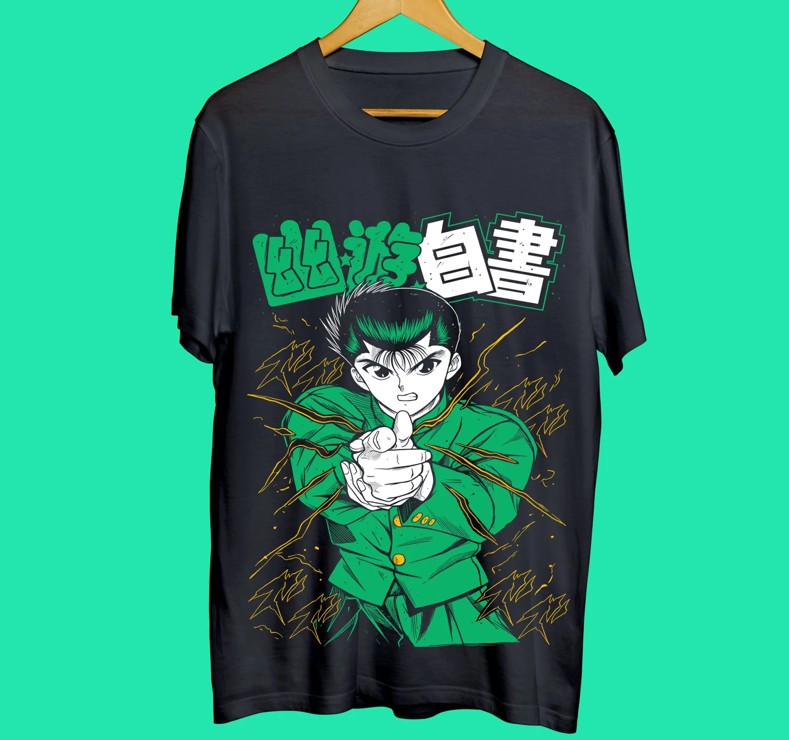 

Yu Yu Hakusho T-shirt Kuwabara Kurama Yusuke Hiel Anime Manga Black Shirt.