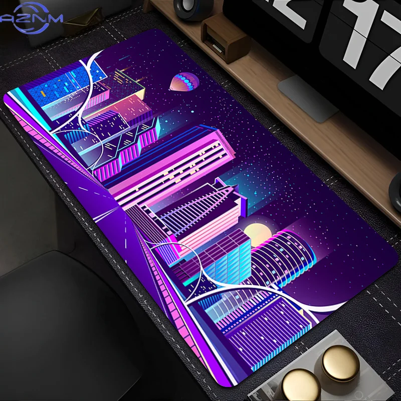 Gaming Extended Mouse Pad Gamer PC Computer Purple Anime Keyboard Pad Neon Night City Desk Mat Offices Interior Accessories Rug