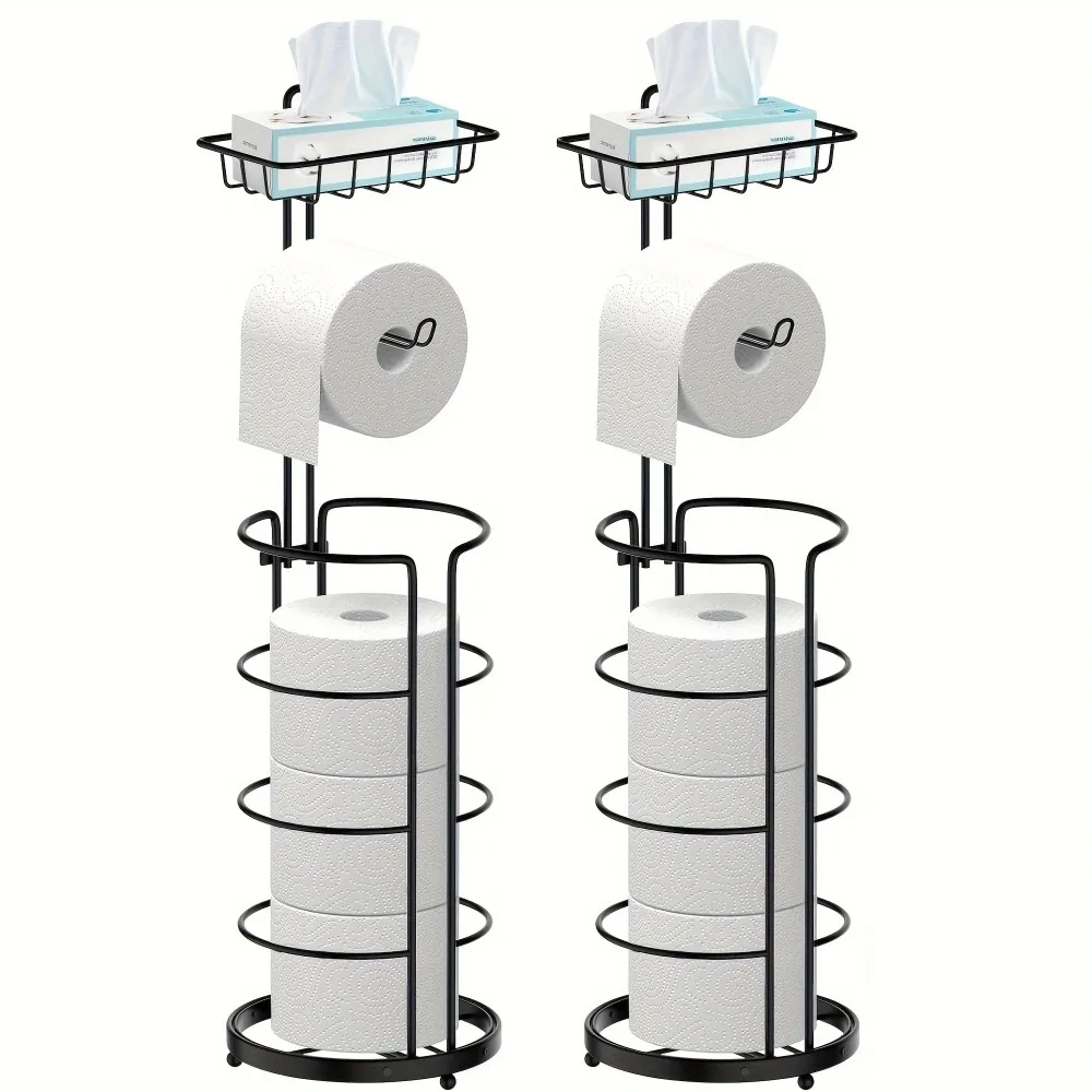 2-piece toilet paper holder, free-standing toilet paper holder, no drilling required, bathroom toilet paper holder with shelf