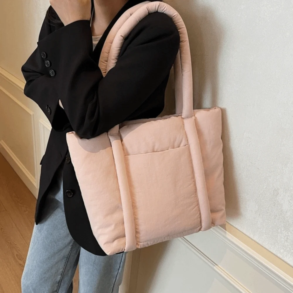 

Casual Nylon Shoulder Bag with Compartments Stylish Puffer Carryall Bag Soft Portable Large Capacity Handbag Work