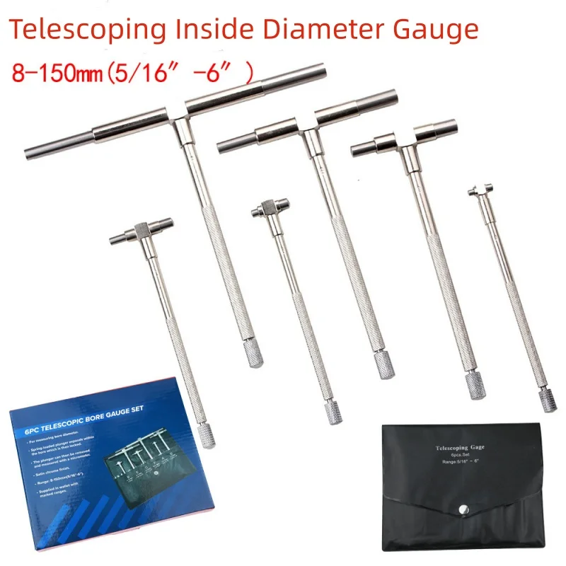 1 Set of 8-150mm Telescoping Inside Diameter Gauge, Adjustable Inside Diameter Gauge, Round-Tip Bore Gauge, Measuring Tool