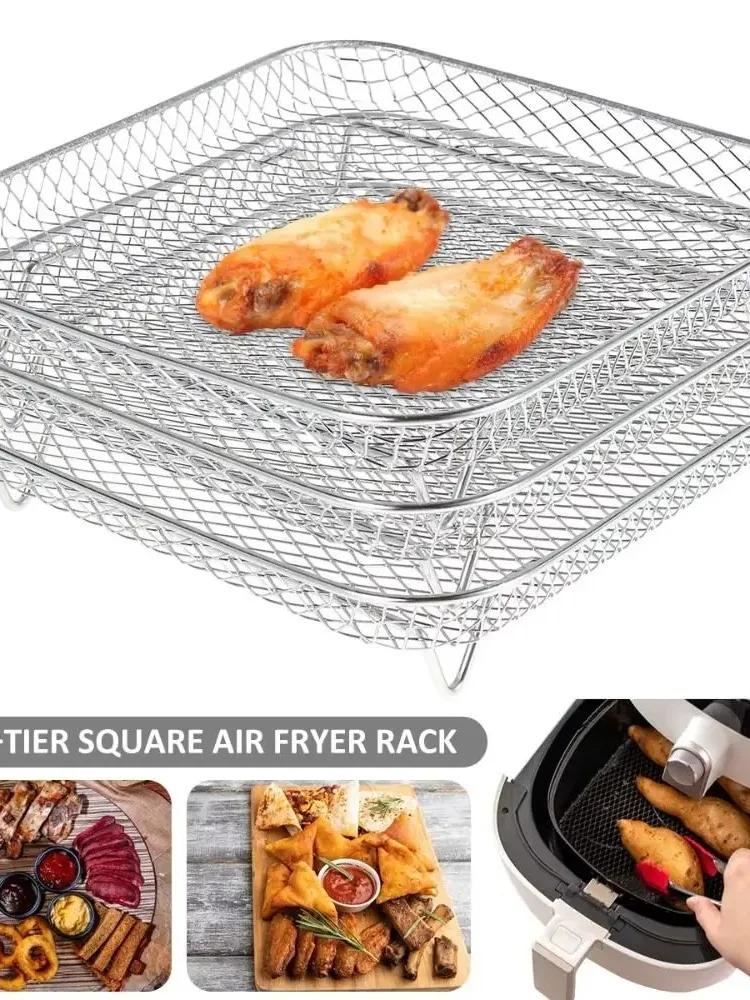 Support de friteuse à Air empilable, 1 pièce, panier de gril en acier inoxydable, plateau de friteuse à air antiadhésif, panier métallique, Gadgets de cuisine