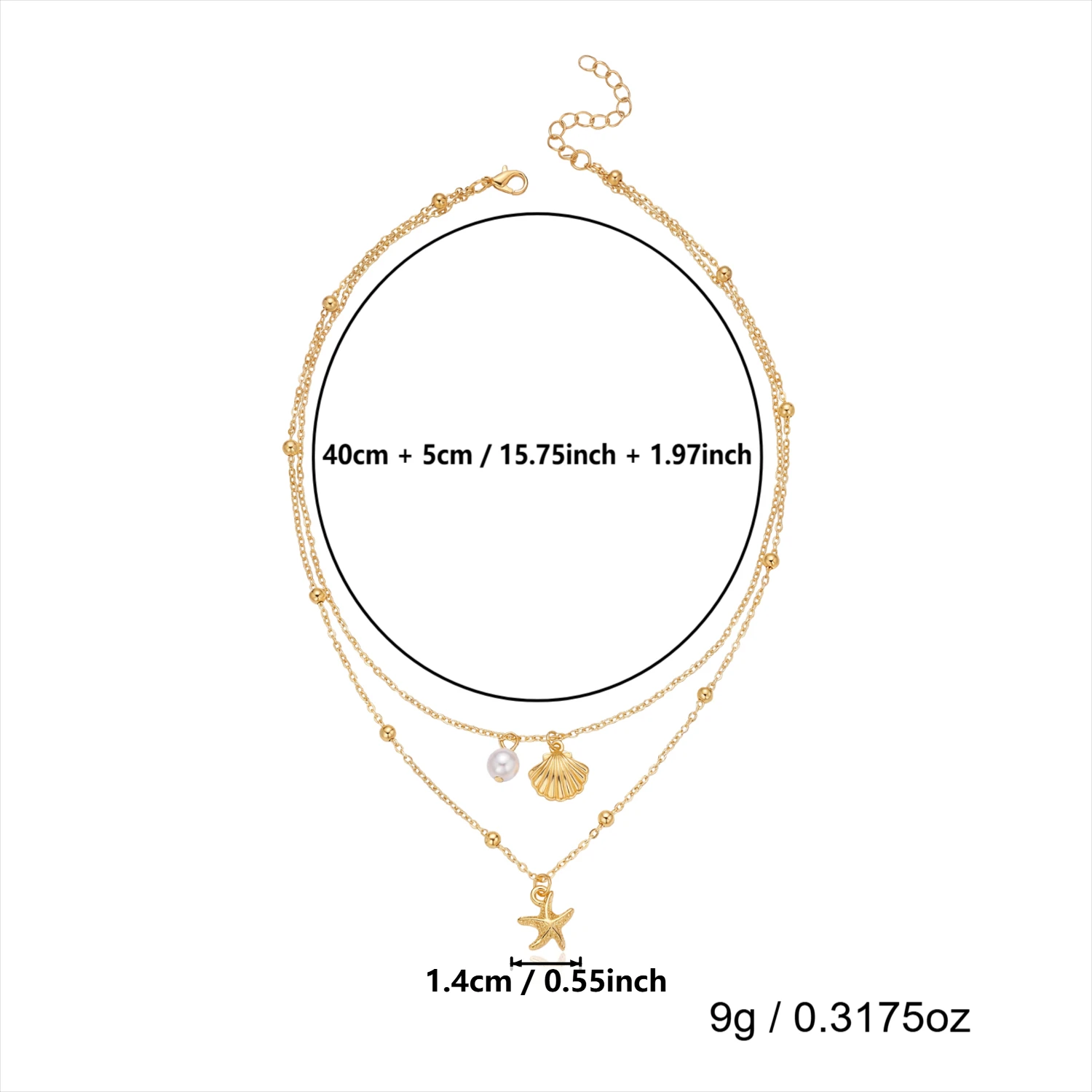 Minimalistische Seestern-Kugelketten-Halsketten für Frauen Doppelschichtige Metall-Muschel Seestern-Anhänger Halsketten Urlaubsparty-Schmuck – Detail 5