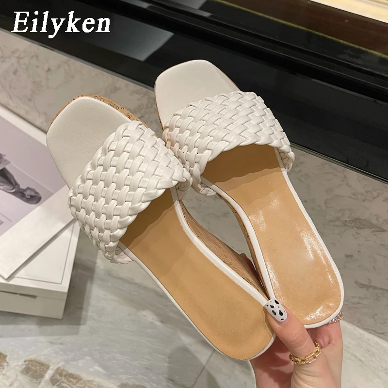 Eilyken New Wedges Weave Women Slippers Summer Super High Heels Shoes Sexy Platform Open Toe Wood Grain Ladies Sandals