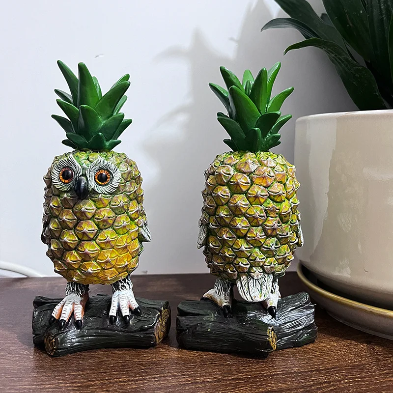 Garden Pineapple Owl Ornament Resin Handicrafts Sculpture Outdoor Courtyard Creative Decorations Figurines Miniatures