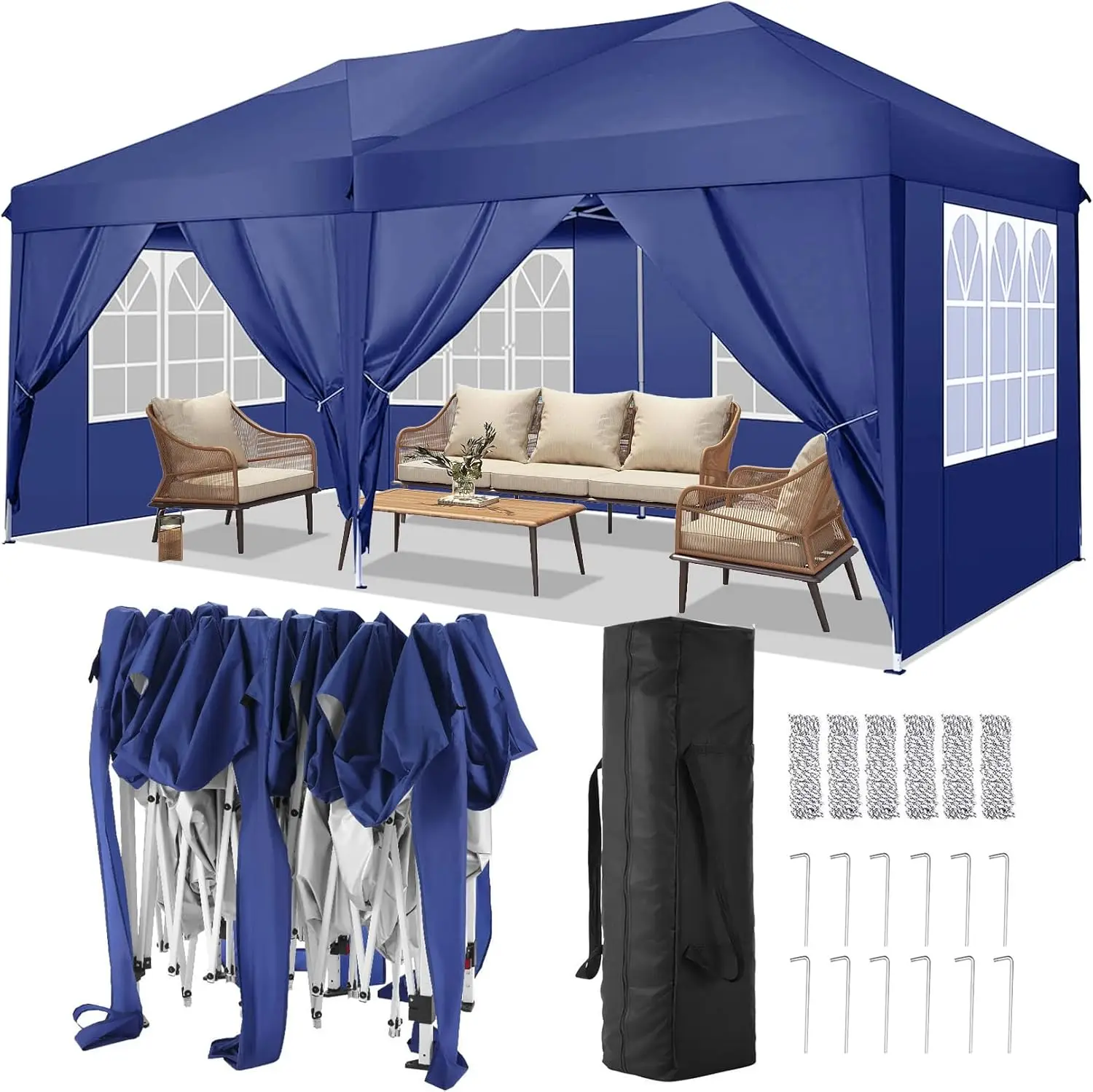 10x20 Pop Up Canopy Tent with 6 Sidewalls and Window, Ez Pop Up Instant Shade Gazebo for Outdoor Events, Party and Patio