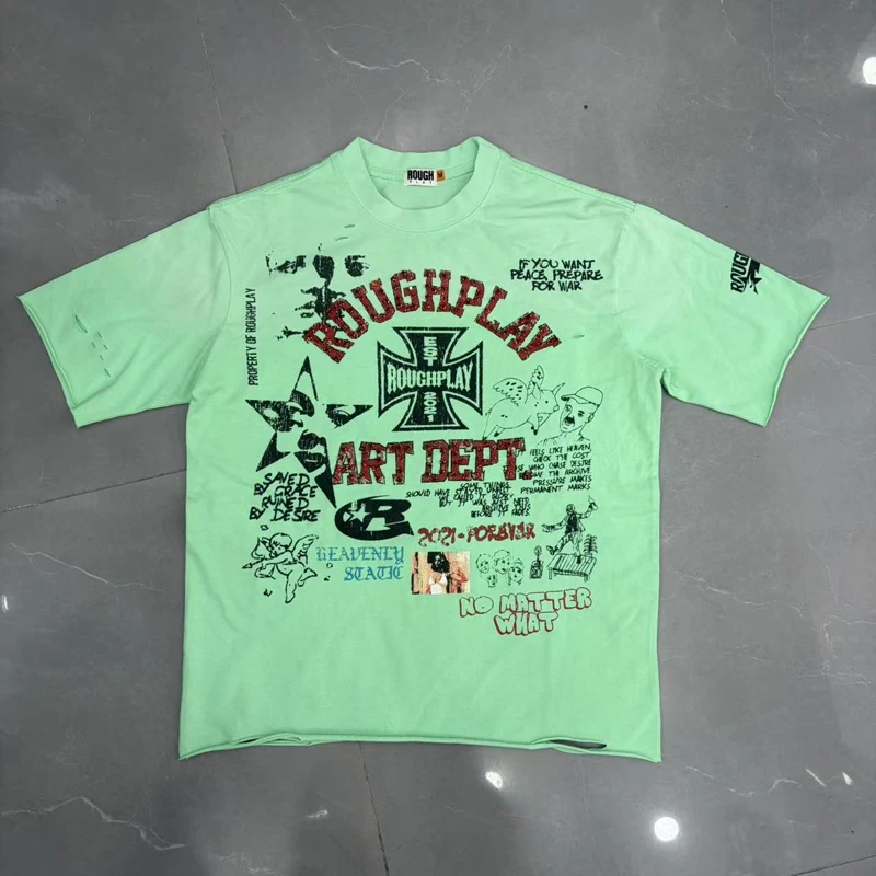 Hip Hop Trend Fashion Casual Roughplay Short Sleeved Top Men Women Comfortable Quality Hotfix Rhinestone Damaged T-shirt